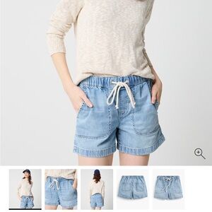 Drawstring tie waist denim shorts